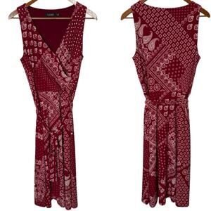 Lauren Ralph Lauren Bandana Print Jersey Sleeveless Midi Dress Red size 12